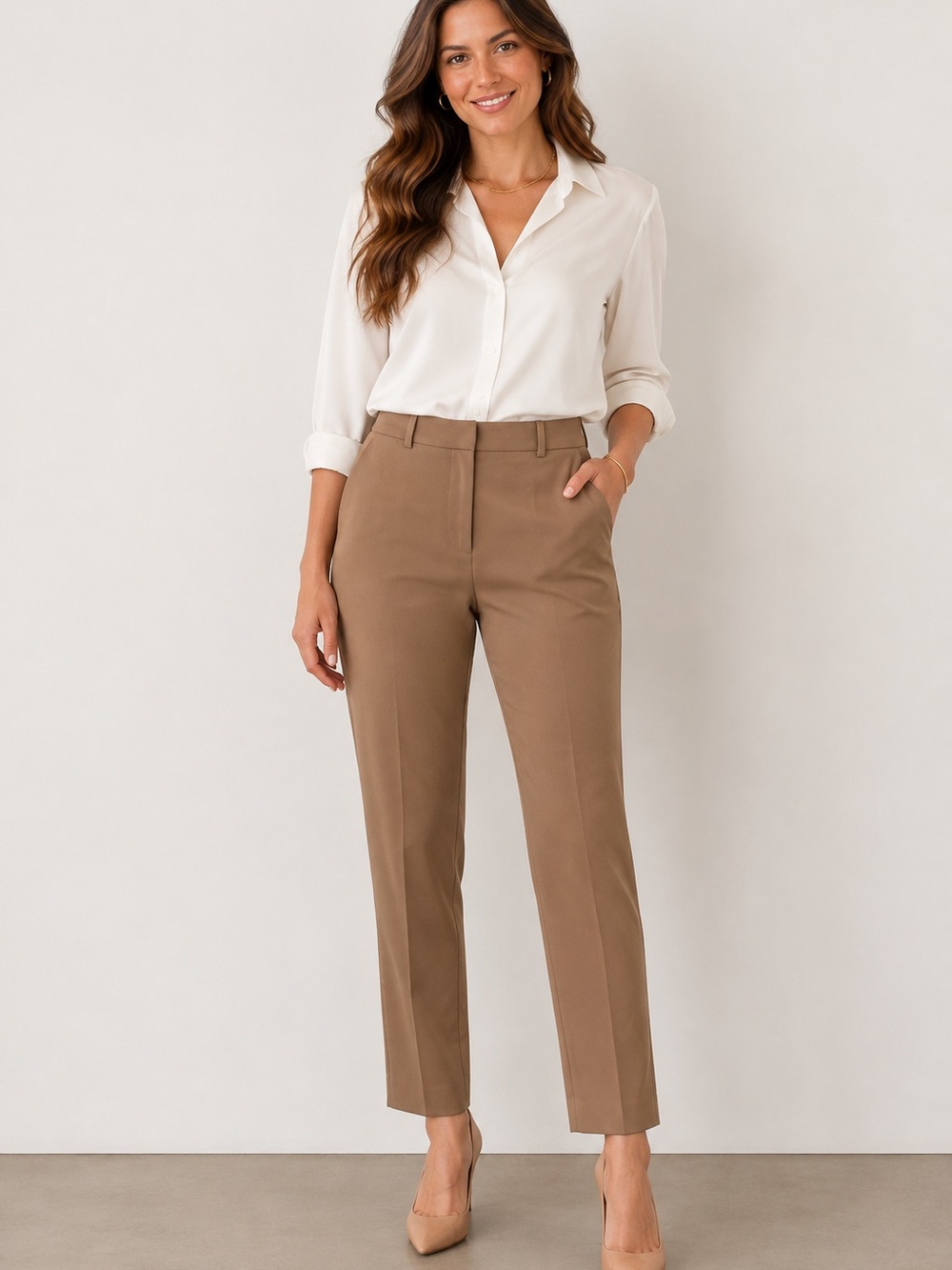 Ever New Gwyneth High-Rise Tapered Tailored Pants Camel Tan Size 4